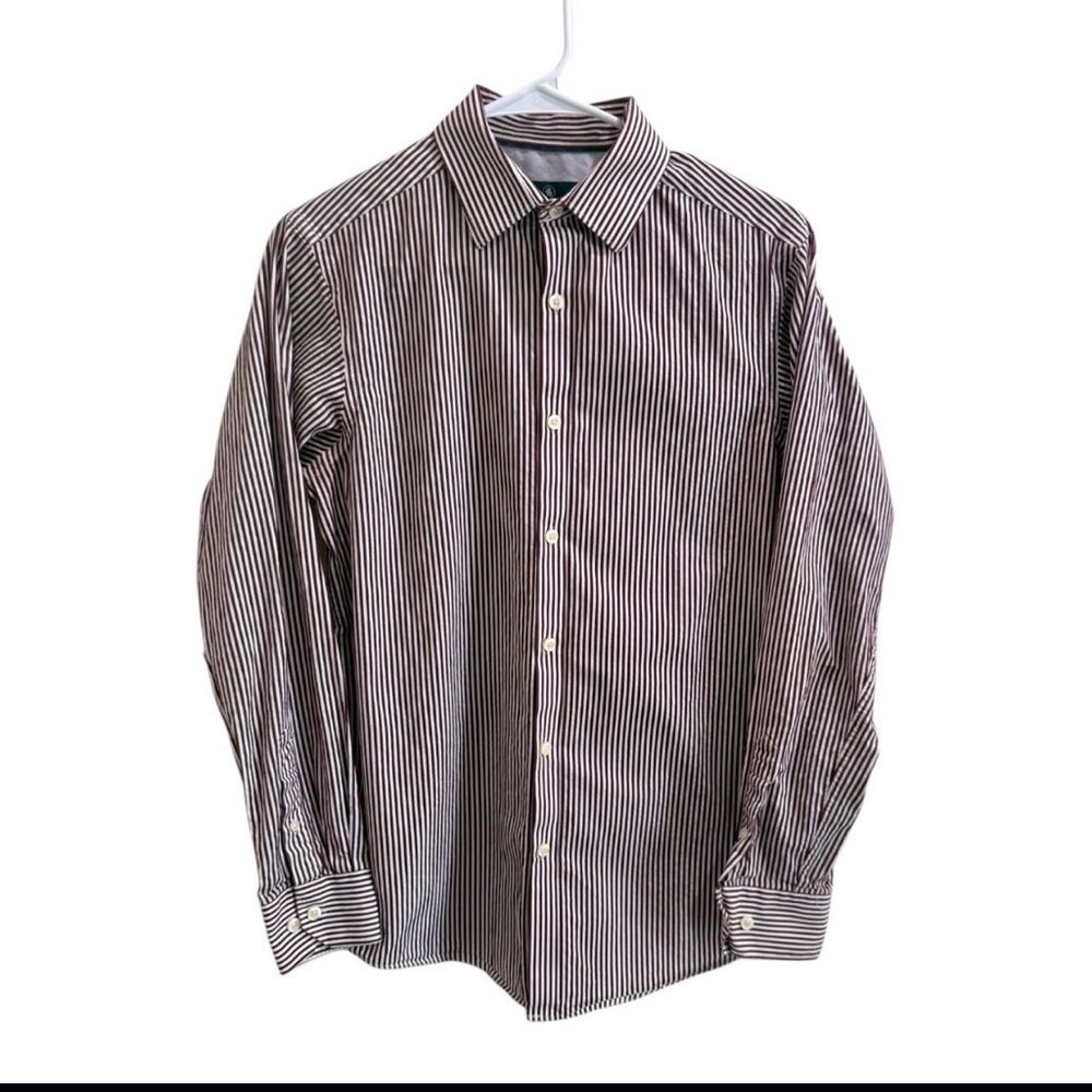 Hart Schaffner Marx Deep Maroon and White Striped Button Down Dress Shirt